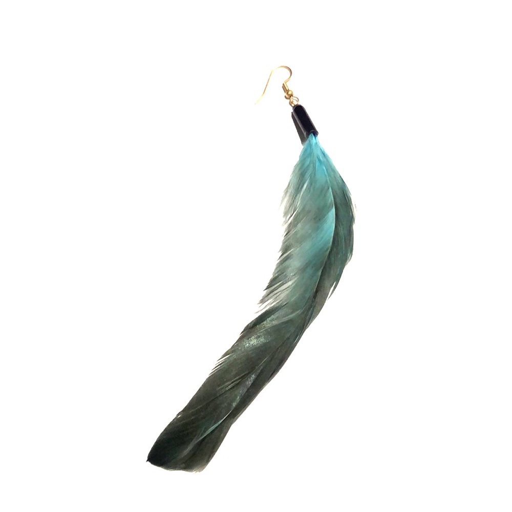 Single blue/black feather earring